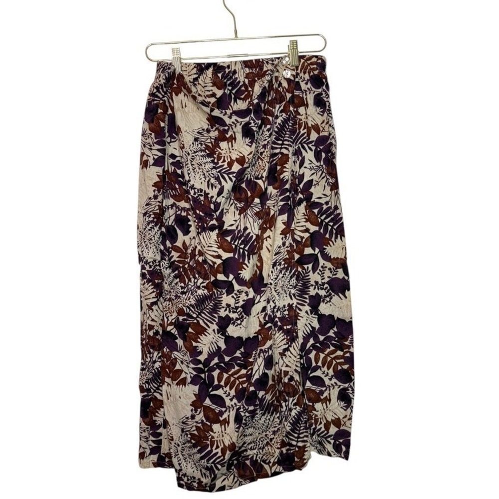 Women's Floral Print Maxi Skirt Beige Purple Brown Size L Boho Whimsical‎ Goth